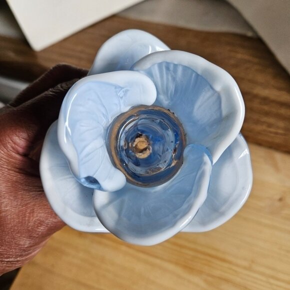 Vintage 6070s ICET Arte Murano Baby Blue Floral Art Glass Candle Holder - Picture 5 of 5